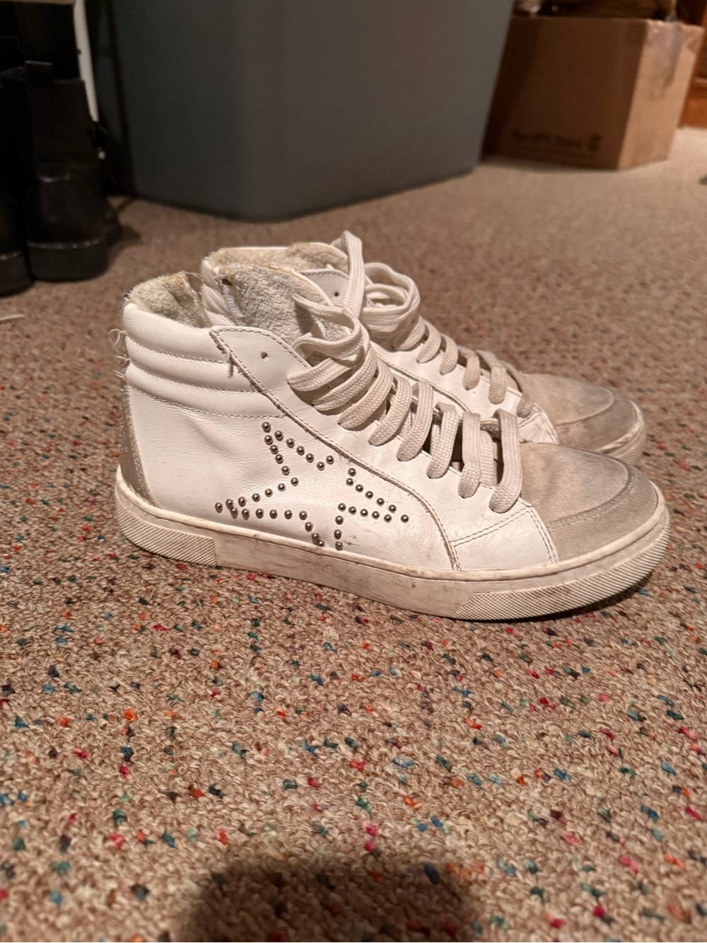 Steven By Steve Madden White High-Top Sneakers with Stud Star Detail